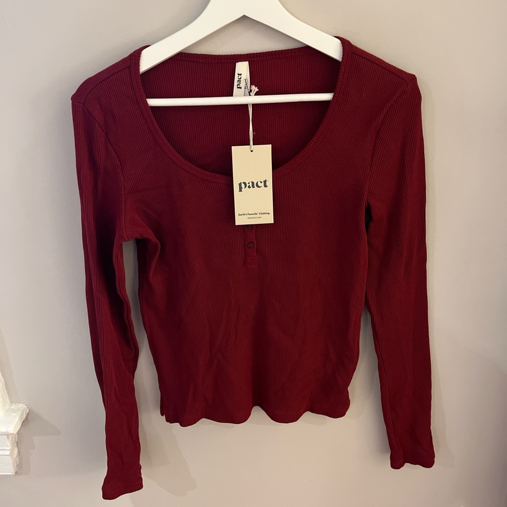 Pact Red/Burgundy Long Sleeve Top